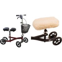 Roscoe Knee Scooter with Basket, Burgundy (ROS-KSBG) and  Medical Universal Knee Scooter Pad Cover, 16.5" x 10" x 3", Cream bundle