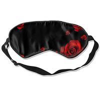 100% Silk Sleep Mask Eye Mask Red Flowers Print Soft Eyeshade Blindfold with Adjustable Strap for Sleeping Travel Work Naps Blocks Light