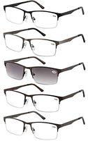 Eyecedar 5-Pack Metal Half-Frame Reading Glasses Men Spring Hinges Stainless Steel Material Include Sun Readers +1.00
