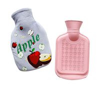 Rubber Water Bottle with Soft Fluff Cover for Hot or Cold Therapy, Apple Pattern