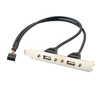 KPSheng PC Motherboard USB2.0 9Pin Header to 2 Ports A Female Adapter Cable Cord 34cm Length Black