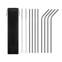 Digitblue Stainless Steel Straws Set of 8 with Clean Brushes for 20 30 Oz Yeti Tumbler Starbucks, FDA Approved Extra Long Metal Drinking Straws, Primary Metal Color(10.5"set of 8)