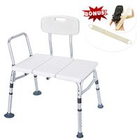 Health Line Massage Products Tool-Free 400 lbs Transfer Bench - Tub Shower & Bath Chair w/Reversible Back, Wide Seat - Adjustable Shower Bench, Ideal for Disabled, Seniors & Bariatric - Bonus Included