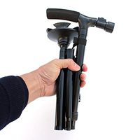 BLUEDYYY Posture Cane Foldable Walking Cane for Men and Women, Adjustable Designer Cane with Offset Handle, Comfort Grip and Strap,Black