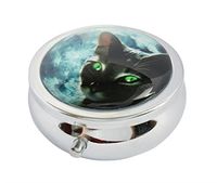 Halulu Blue Moon Black Cat Custom Fashion Round Glass Pill Case 2.1 Inch Tablet Holder Storage Bag Wallet