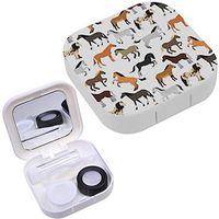 Portable Contact Lens Case Box Travel Kit Mirror + Bottle + Tweezers Container Holder [ Horse Flat Style ]