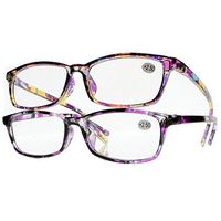 Vintage Classic Ladies Full Flower Rectangle Frame Resin Lens Reading Glasses (Flower & Purple, 250)