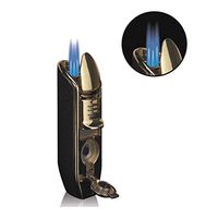 Jobon Triple Jet Flame Cigarette Cigar Butane Torch Windproof Lighters Gas Refillable Lighter Black (with A Custom Box)