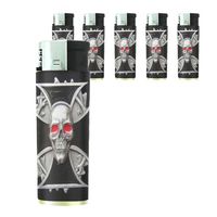 Butane Refillable Electronic Lighter Set of 5 Pieces Skull Design-008