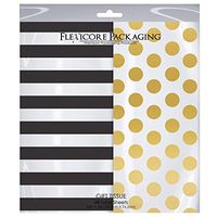 Flexicore Packaging Black Striped & Gold Polka Dot Gift Wrap Tissue Paper Size: 20 Inch X 30 Inch | Count: 48 Sheets | Color: Black Stripe & Gold Polka Dots