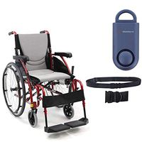 Karman S-Ergo 115 Ultra Lightweight Ergonomic Wheelchair | Seat Size 16" X 17" | Swing Away Footrest | Fixed Wheels in Red & Free 130 dB Matte Blue Safety Alarm! + Black Belt!
