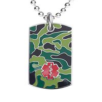 Divoti Deep Custom Laser Engraved Stainless Steel Medical Alert Necklace for Men, Camo Black Tag Medical ID Necklace, Medical Dog Tag w/Free Engraving- 24 Ball Chain -Red