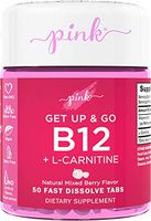 Pink Get Up & Go B12 Vitamin for Women | 50 Dissolvable Tablets | B12 5000mcg | Delicious Berry Flavor | Vegan, Non-GMO & Gluten Free Supplement | Plus L Carnitine