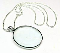 GC - 5X Necklace Magnifier 1-3/4" Glass Lens 36" Silver Chrome Chain US FASTPER