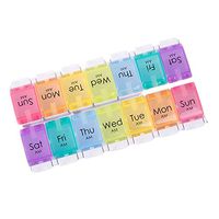 WOWHOUSE Pill Box Organiser 7-Day Weekly for AM PM Day Night Twice A Day, Pill Case with 14 Compartments for Vitamin Capsule Supplements Press Open Colorful (2time1day-col)