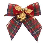 KIMTAN 12pcs Delicate Bowknot Bows with Small Bells DIY Bows Craft Christmas Tree Decoration Christmas Bow Tie (Grid 3)