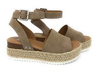 SODA Clip Womens Casual Espadrilles Trim Flatform Studded Wedge (5.5, Natural Nubuck)