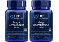 Life Extension Mega Benfotiamine 250 Milligrams Fat and Water Soluble Vitamin B1 Dietary Supplement - 120 Vegetarian Capsules (Pack of 2)