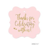 Andaz Press Blush Pink Gold Glitter Print Wedding Collection, Fancy Frame Gift Tags, Thanks for Celebrating with US, 24-Pack
