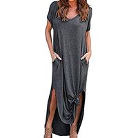 Wrap Maxi Dress Short Sleeve V Neck Floral Flowy Front Slit High Low Women Summer Beach Party Wedding Dress Dark Gray