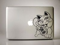 Good Luck Kitty Japanese Luck Charm Maneki-neko - Black Decal for 13" Macbook