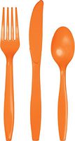 Touch of Color Premium Plastic Cutlery Assortment (Forks, Spoons, Knives), Sunkissed Orange, 24-Count