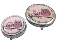 Pretty Owls Magnifying Makeup Mirror Compact and Pill Case Gift Set