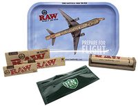 RAW Rolling Tray Small"Take Flight", RAW Classic 1 1/4, King Size Slim, King Size Supreme, with Cigarette Maker with Leaf Lock Gear Pouch - 6 Item Bundle