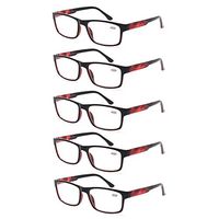 Reading Glasses 5 Pack Spring Hinge Rectangular Readers Quality Fashion Glasses (5 Pack Red, 0.5)
