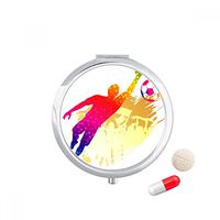 Football Goalkeeper Blocks Soccer Travel Pocket Pill case Medicine Drug Storage Box Dispenser Mirror Gift