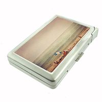 Perfection In Style Metal Cigarette Case with Built in Lighter Vintage Beach Design 002