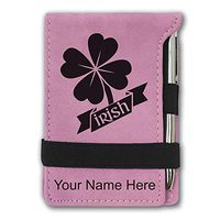 Mini Notepad, Irish Clover, Personalized Engraving Included (Pink)
