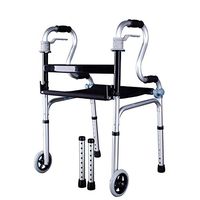 HANGER Walking Auxiliary Tools - Height Adjustable Four Corners Support With Oxford Cloth Cushion 2 Pulleys Healthcare Folding Lightweight Aluminium Walking Frame with Wheels, B