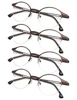 4-Pack Half-Rim Oval Round Reading Glasses with Spring Hinges Brown +3.0