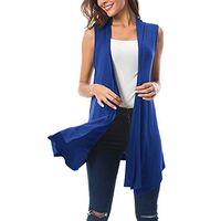 Amlaiworld Women Plus Size Tops Sleeveless Draped Open Front Cardigan Vest Asymmetric Hem Summer Tunic Shirt Blue