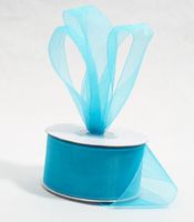 25 Yard Spool of Elegant Light and Sheer Turquoise Blue Organza Ribbon- 1.5" Wide