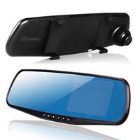 ihreesy Dual Lens, Night Vision Car Camera with G-Sensor, Full HD 1080P Large Rear View Mirror, 4.3" Display Screen