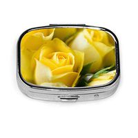Yellow Roses Art Silver Stylish, Two Compartment Portable Pill Box£¬Rectangle Medicine Vitamin Pill Case