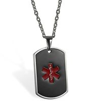 OIDEA Free Engraving, Stainless Steel Medical Alert ID Dog Tag Pendant Necklace for Men,Black