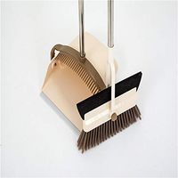 Ainia Dustpan and Brush Long Handle Broom and Dustpan Set Home Kitchen Room Office Lobby Floor Use Upright Stand up,Beige