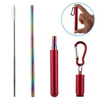 4PCS Drinking Straw Cleaning Brush Stainless Steel Metal Telescopic Straw for Travel, Home & Kitchen(red)