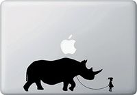 Yadda-Yadda Design Co. Pet Rhino - Girl Walking Rhino - Vinyl Decal for Laptop | MacBook | Appliances YYDC (8.5" w x 3" h) (Variations Available) (FACE Right, Black)