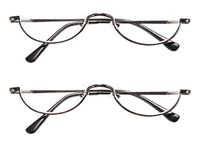 REAVEE 2-Pack Retro Designer Alloy Half Frame Reading Glasses Women Men Half Moon Stylish Slim Reader Glasses with Pouch, 2.5
