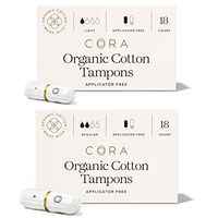 Cora Organic Cotton Non-Applicator Tampons; Chlorine & Toxin Free - Variety Pack - Light/Regular (36 Count)