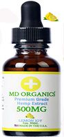 500mg MD Organics Pure Organic Hemp Oil Tincture Drops Lemon Flavor Pain Stress Mood Sleep Inflammation Hair Skin Vitamin Omegas Amino Acids Vegan Lab Tested for Purity