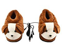Brown Doggy Plush USB Heating Slippers Winter Heated Warm Shoe for Feet Relax