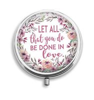 Euger Let All That You Do Be Done in Love Sign Stainless Steel Round Pill Box Medicine Vitamin Organizer Holder Decorative Box 3 Compartment Medicine Case