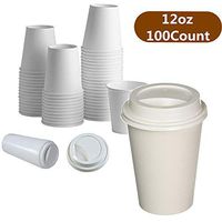 100 Pack-Disposable coffee cups 12 oz -hot cold party paper Cups with Lids-White To Go Cups