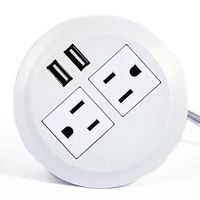 Desktop Power Grommet Outlet Data Center, 2" or 3" Hole No Drilling Required, 2 Outlet W/2 USB Ports(FREE RETURN) (WHITE - 3" (6ft Power Cord))