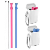Vantic Collapsible Reusable Silicone Straws, 2Pack Portable Folding Drinking Straw BPA Free with Travel Case & Cleaning Brush for 20 or 30 oz Tumblers - Blue Transparent & Red